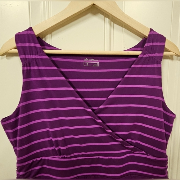 Eddie Bauer Striped Sleeveless Travel V-Neck Aster A Line Purple Dress size L - Picture 5 of 7